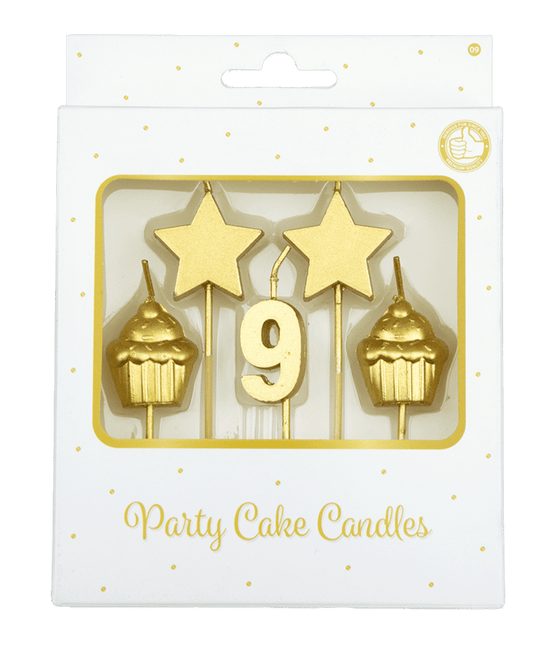 Kaarsjes 9 Jaar Cupcake Goud 17,5cm van Paper Dreams koop je bij Partywinkel
