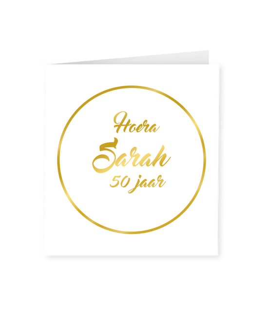 Kaart Sarah 50 Jaar Goud Wit 15cm van Paper Dreams koop je bij Partywinkel
