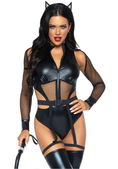 Kat Kostuum Zwart Dames Bodysuit Wicked Kitty Leg Avenue van Leg Avenue koop je bij Partywinkel