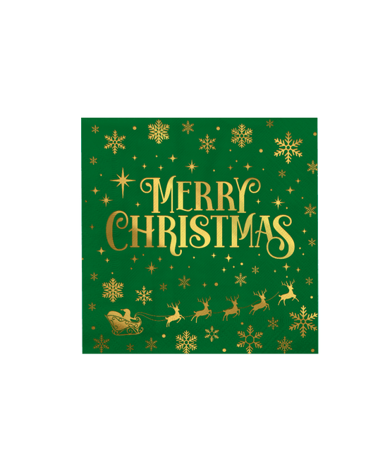 Kerst Servetten Groen Goud Merry Christmas 16cm 16st van Paper Dreams koop je bij Partywinkel