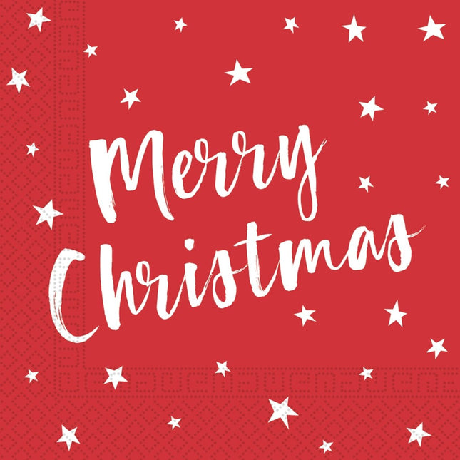 Kerst Servetten Rood Merry Christmas 33cm 20st van Procos koop je bij Partywinkel