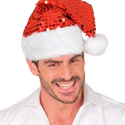 KERSTMAN MUTS PLUCHE EN PAILLETTEN ROOD van Widmann koop je bij Partywinkel