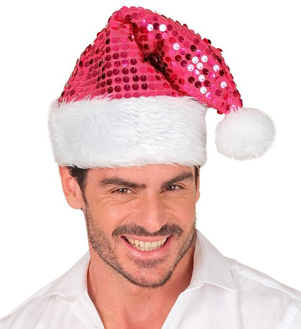 KERSTMAN MUTS PLUCHE EN PAILLETTEN ROZE van Widmann koop je bij Partywinkel