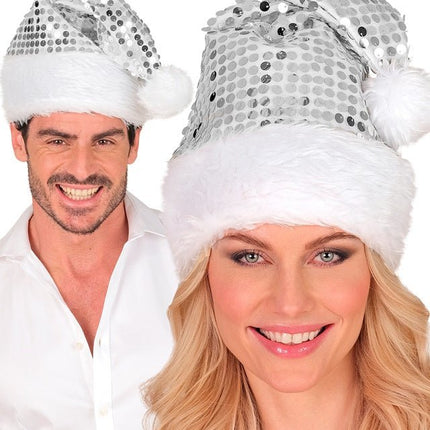 KERSTMAN MUTS PLUCHE EN PAILLETTEN ZILVER van Widmann koop je bij Partywinkel