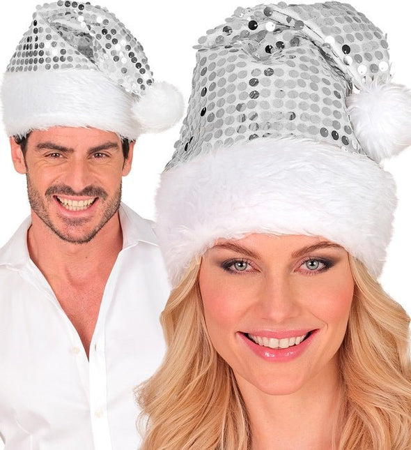 KERSTMAN MUTS PLUCHE EN PAILLETTEN ZILVER van Widmann koop je bij Partywinkel