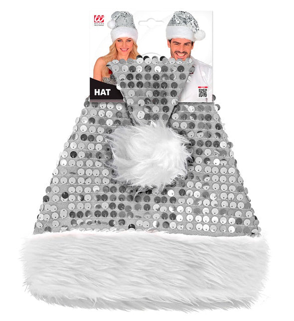 KERSTMAN MUTS PLUCHE EN PAILLETTEN ZILVER van Widmann koop je bij Partywinkel