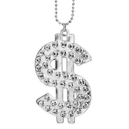 Ketting Bling dollar zilver van Boland koop je bij Partywinkel