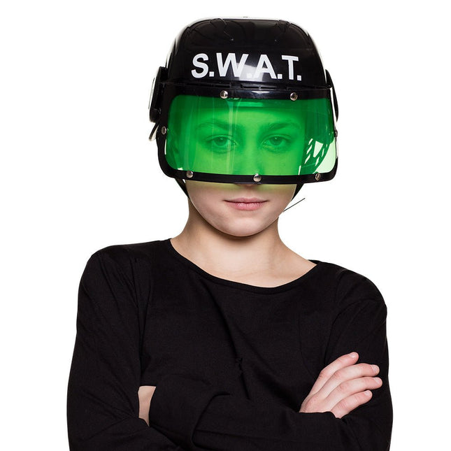Kinderhelm Swat Zwart Groen van Boland koop je bij Partywinkel