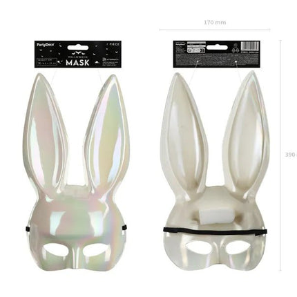 Konijnenoren Masker Wit Iriserend van Partydeco koop je bij Partywinkel