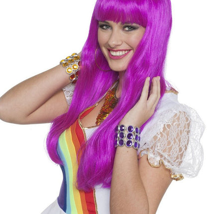 Fuchsia Pruik Lange Bobline Deluxe van Wilbers & Wilbers koop je bij Partywinkel