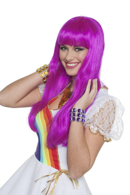 Fuchsia Pruik Lange Bobline Deluxe van Wilbers & Wilbers koop je bij Partywinkel