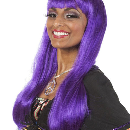 Paars Pruik Lange Bobline Deluxe van Wilbers & Wilbers koop je bij Partywinkel