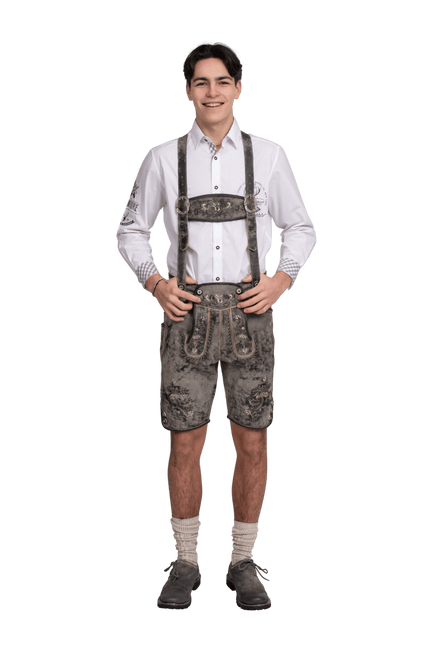 Lederhose Grijs Heren Kort Vintage van Haus Huberts koop je bij Partywinkel