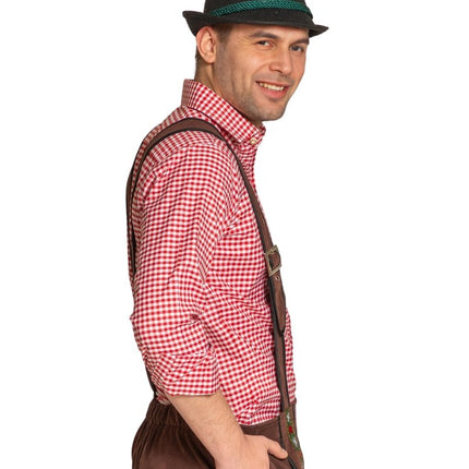 Lederhose Johann met Verstelbare Bretels Donkerbruin Kort van Partychimp koop je bij Partywinkel