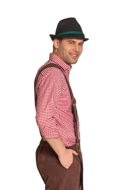 Lederhose Johann met Verstelbare Bretels Donkerbruin Lang van Partychimp koop je bij Partywinkel