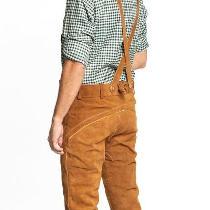 Lederhose Leer Lang Bruin en Bretels van Tannhauser koop je bij Partywinkel