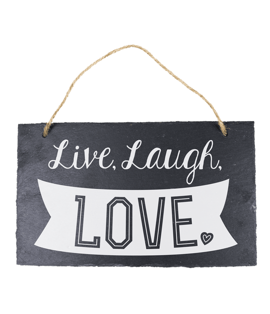 Leisteen Bordje Live, Laugh, Love 25cm van Paper Dreams koop je bij Partywinkel