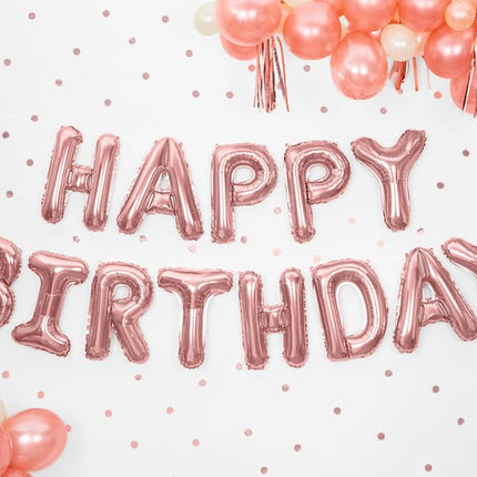 Letterballon Set Happy Birthday Rose Goud Leeg 3,4m van Partydeco koop je bij Partywinkel
