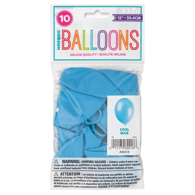 Lichtblauwe Ballonnen Matellic 30cm 10st van Unique koop je bij Partywinkel