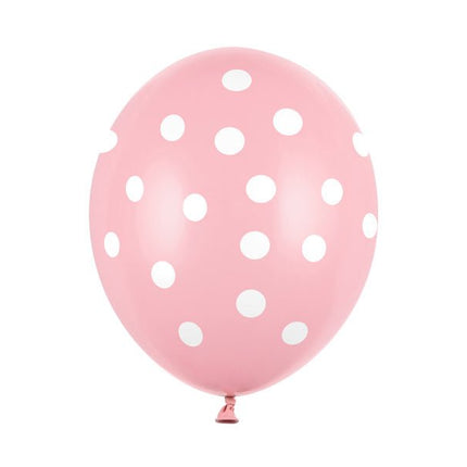 Lichtroze Ballonnen Witte Stipjes 30cm 6st van Partydeco koop je bij Partywinkel