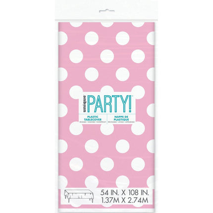 Lichtroze Tafelkleed Witte Stippen 2,74m van Unique koop je bij Partywinkel