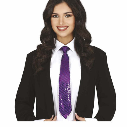 Lila Stropdas Pailletten 35cm van Fiestas Guirca koop je bij Partywinkel