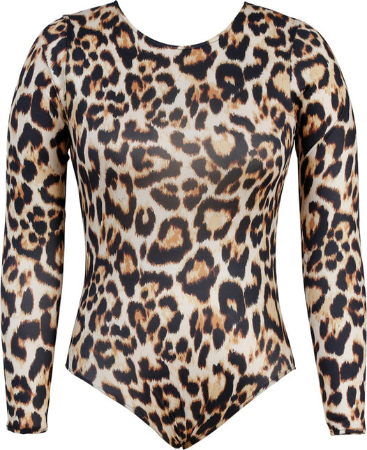 Luipaard Body Suit Bruin Beige Dames van Fiestas Guirca koop je bij Partywinkel