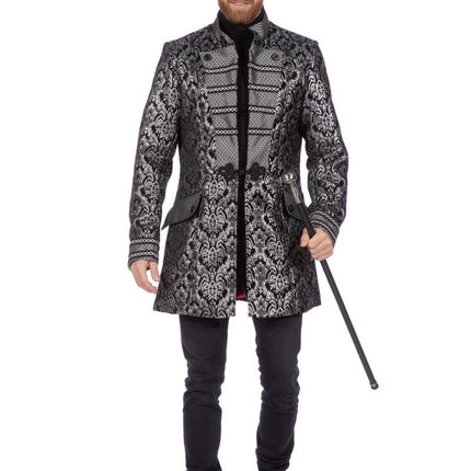 Zwart Zilveren Jas Heren Brokaat van Wilbers & Wilbers koop je bij Partywinkel