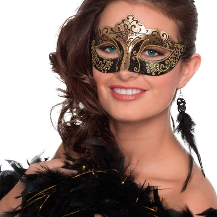 Venetiaans Oogmasker Zwart Goud Glitter van Wilbers & Wilbers koop je bij Partywinkel