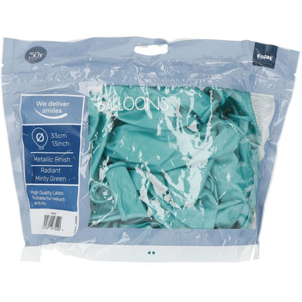 Mintgroene Ballonnen Metallic Minty Green 33cm 50st van Folat koop je bij Partywinkel