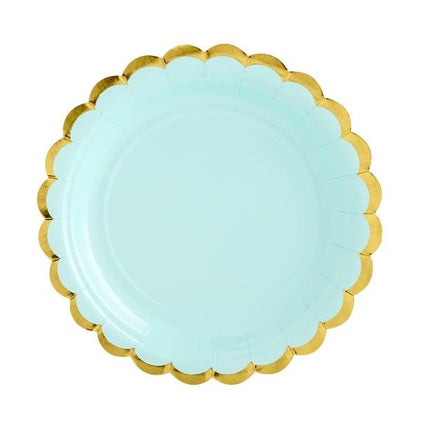 Mintgroene Bordjes Karton Goud 18cm 6st van Partydeco koop je bij Partywinkel