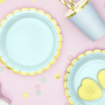 Mintgroene Bordjes Karton Goud 18cm 6st van Partydeco koop je bij Partywinkel