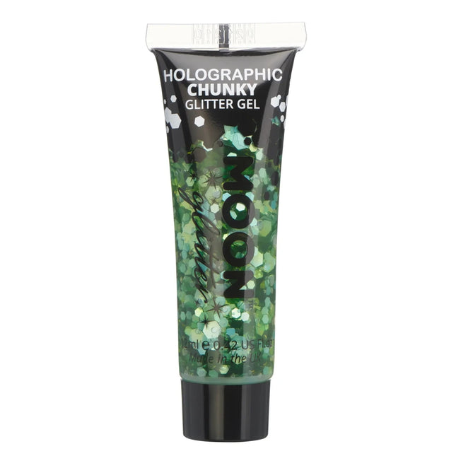Moon Glitter Holographic Chunky Glitter Gel Green 12ml van Moon Creations koop je bij Partywinkel