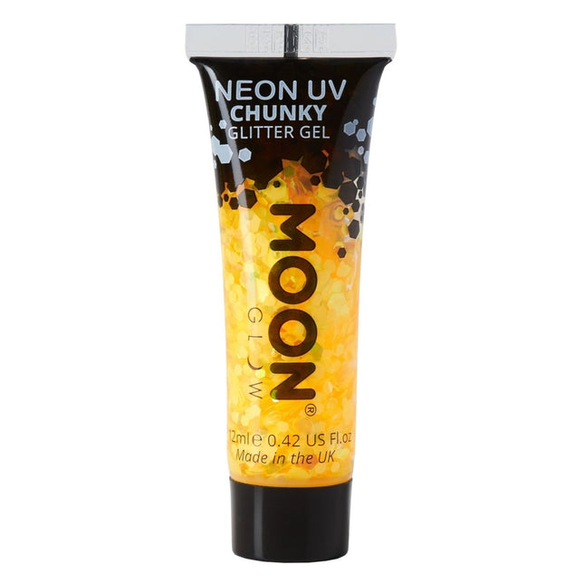 Moon Glow Neon UV Chunky Glitter Gel Golden Yellow 12ml van Moon Creations koop je bij Partywinkel