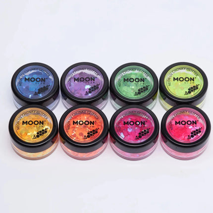 Moon Glow Neon UV Chunky Glitter Green 3g van Moon Creations koop je bij Partywinkel
