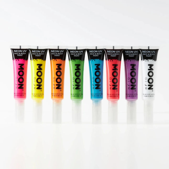 Moon Glow Neon UV Face Paint with Brush Applicator Intense Orange 15ml van Moon Creations koop je bij Partywinkel