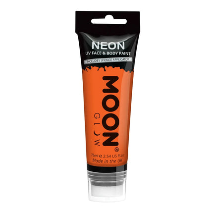 Moon Glow Neon UV Face Paint with Sponge Applicator Intense Orange 75ml van Moon Creations koop je bij Partywinkel