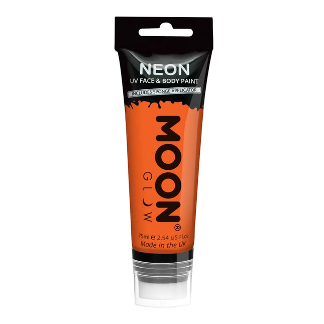 Moon Glow Neon UV Face Paint with Sponge Applicator Intense Orange 75ml van Moon Creations koop je bij Partywinkel