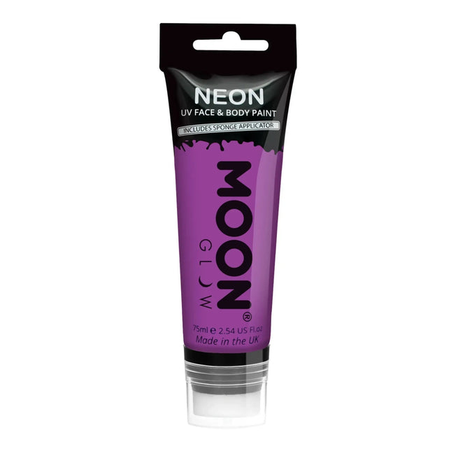 Moon Glow Neon UV Face Paint with Sponge Applicator Intense Purple 75ml van Moon Creations koop je bij Partywinkel