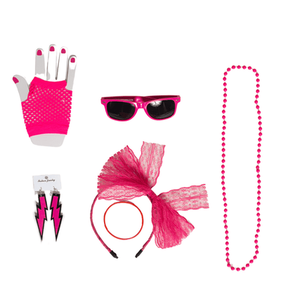 Neon 80S Accessoireset Roze 6 delig van Partychimp koop je bij Partywinkel
