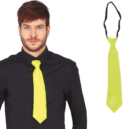 Neon Gele Stropdas Glitter 37cm van Fiestas Guirca koop je bij Partywinkel