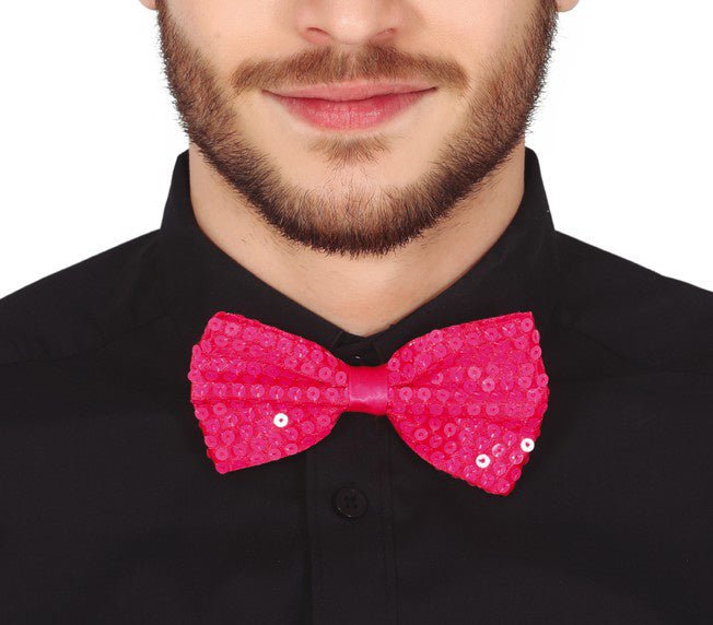 Neon Roze Strik Glitter 13cm van Fiestas Guirca koop je bij Partywinkel