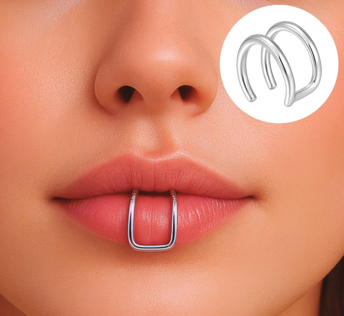 Neppe dubbele lip piercing Zilver van Fiestas Guirca koop je bij Partywinkel