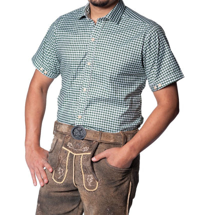 Oktoberfest Blouse Groen Heren Korte Mouw van Partychimp koop je bij Partywinkel