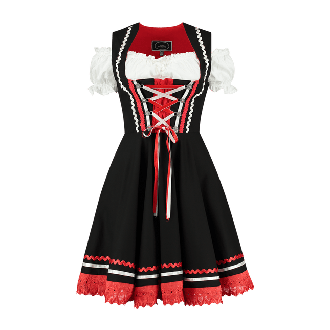 Oktoberfest Dirndl Jurk Oktoberfest Zwart Rood Dames 2 Delig van Haus Huberts koop je bij Partywinkel