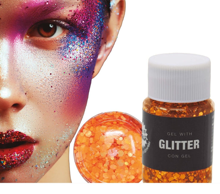Oranje Glitter Gel 20g van Fiestas Guirca koop je bij Partywinkel
