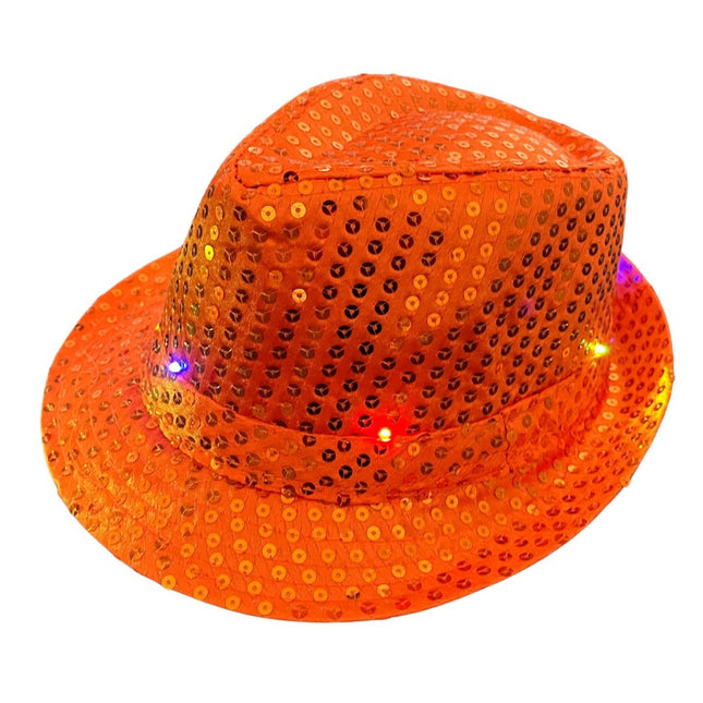 Oranje Hoed Pailletten Met Licht van Partychimp koop je bij Partywinkel