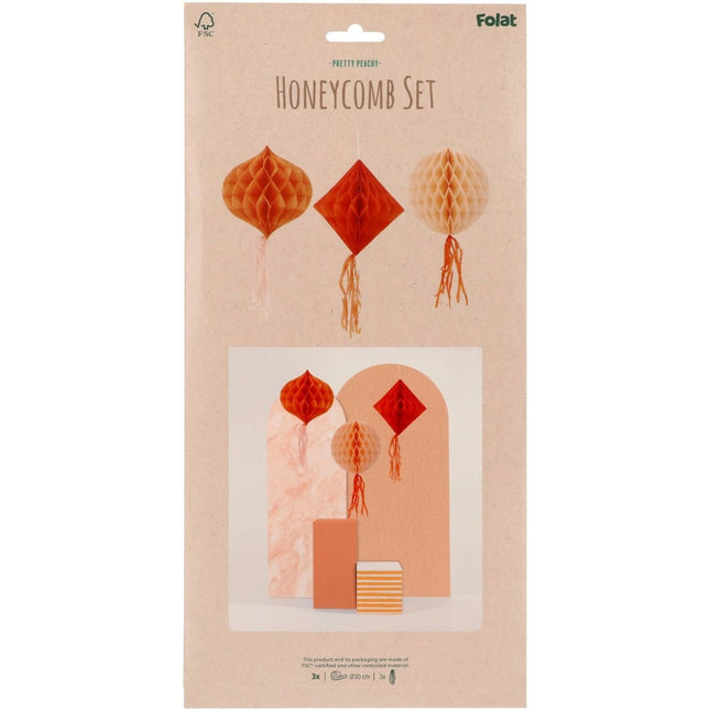 Oranje Honeycombs 30cm 3st van Folat koop je bij Partywinkel