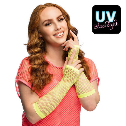 Paar handschoenen eleboog Mesh neongeel van Boland koop je bij Partywinkel