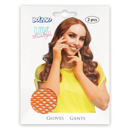 Paar handschoenen eleboog Mesh neonoranje van Boland koop je bij Partywinkel